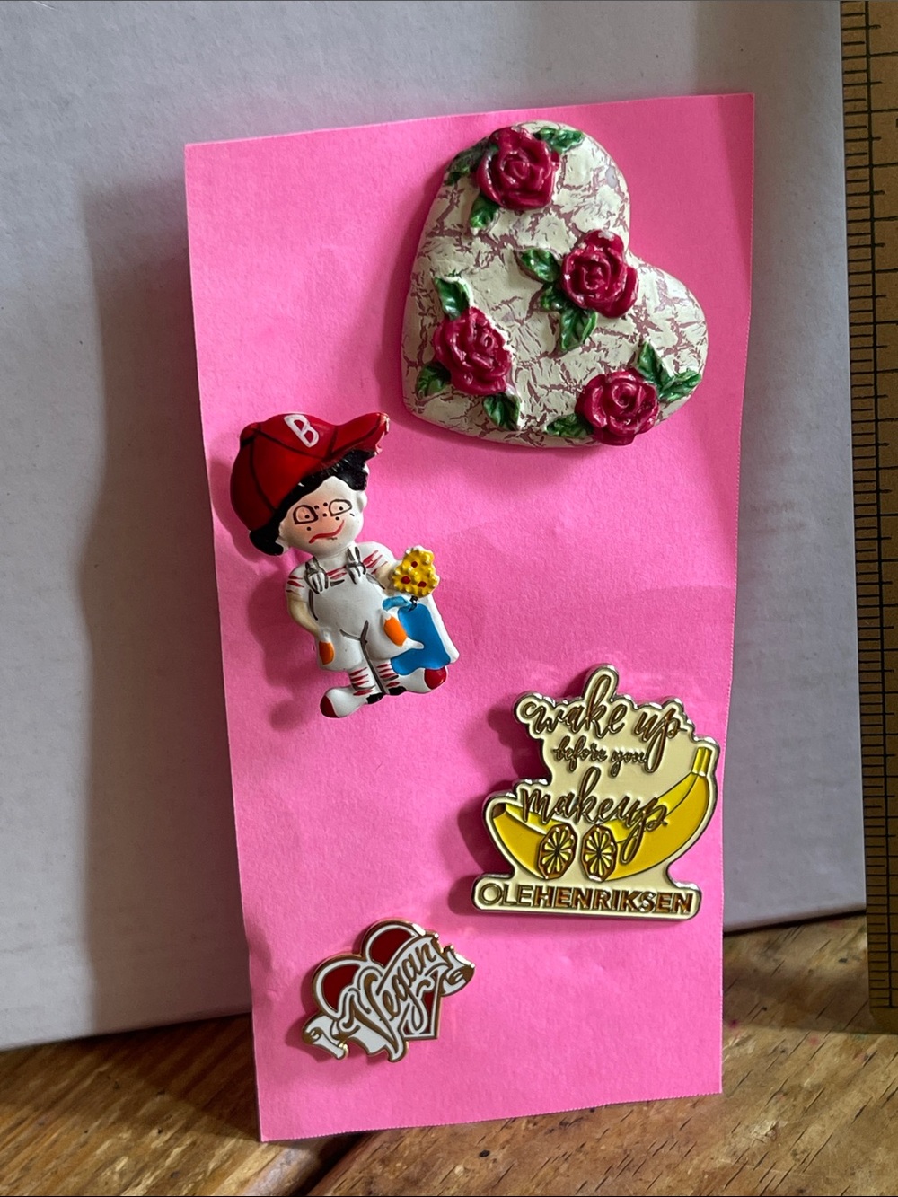 Heart Floral Brooch Pin - Pink & Green